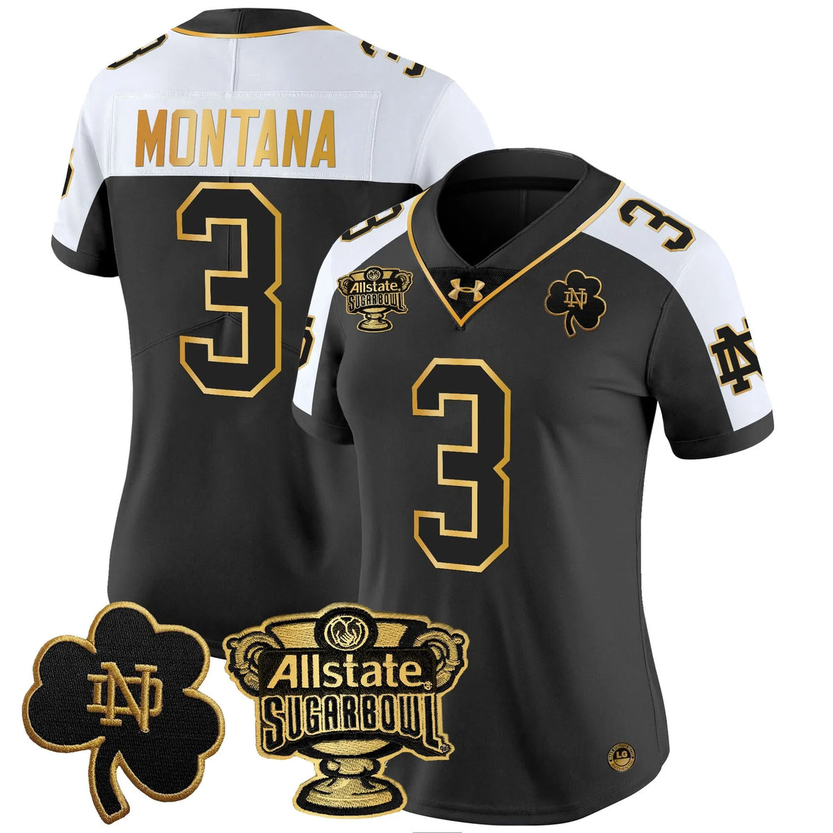 Personalized Women's NDFI 2026 Sugar Bowl Gold Patch Vapor Limited Jersey - Stitched - Alternate / Joe Montana Stitched
