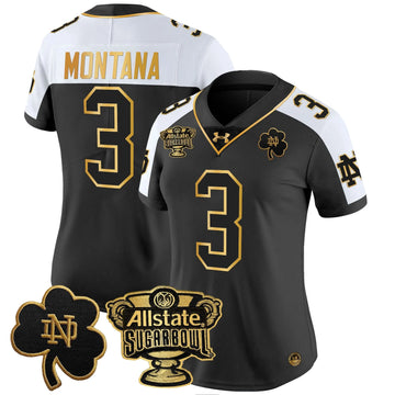 Personalized Women's NDFI 2026 Sugar Bowl Gold Patch Vapor Limited Jersey - Stitched - Alternate / Joe Montana Stitched