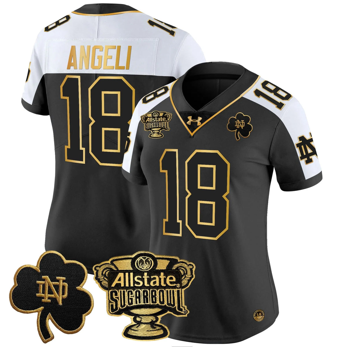 Personalized Women's NDFI 2026 Sugar Bowl Gold Patch Vapor Limited Jersey - Stitched - Alternate / Steve Angeli Stitched