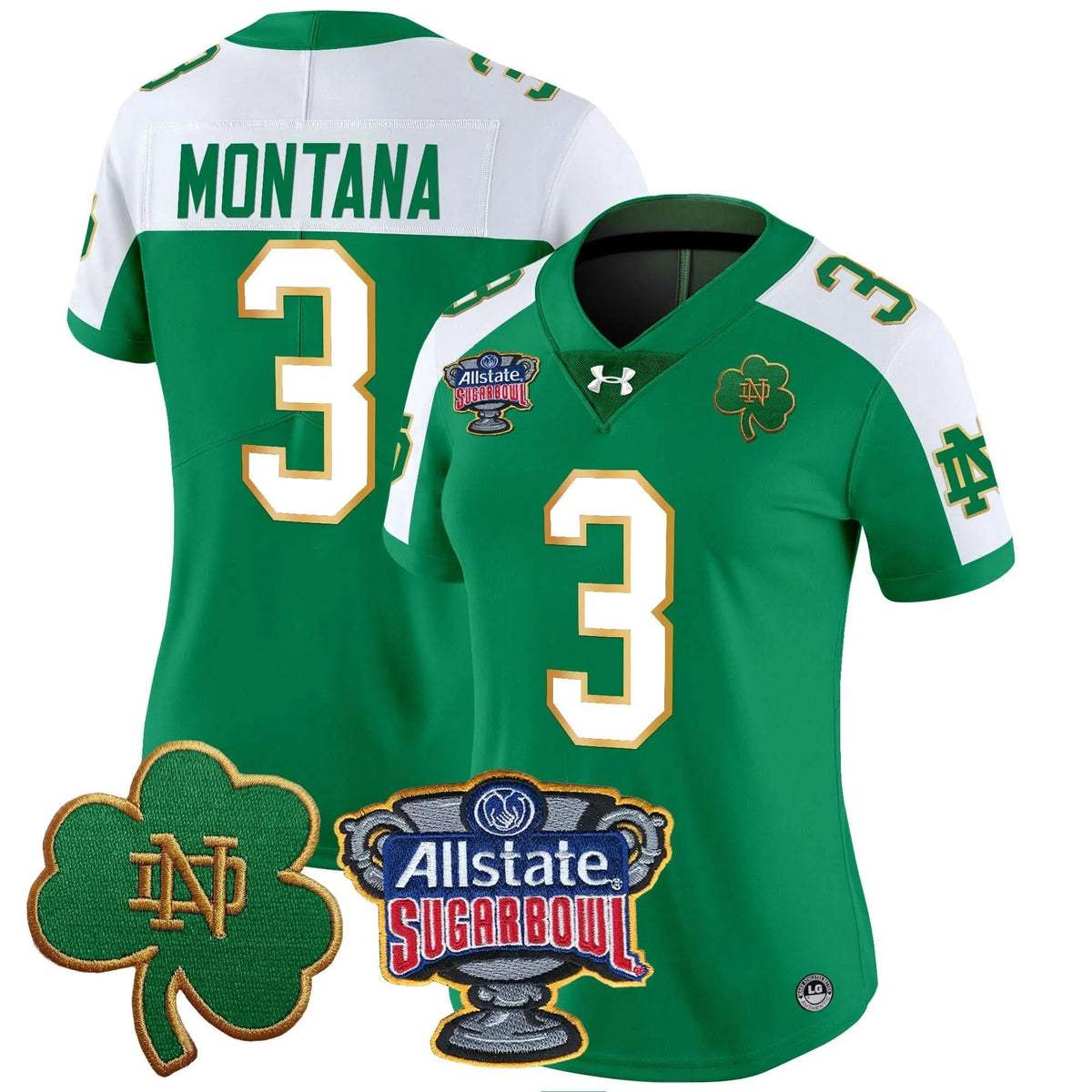 Personalized Women's NDFI 2026 Sugar Bowl Patch Vapor Limited Jersey - Stitched - Green Alternate / Joe Montana Stitched