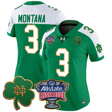 Personalized Women's NDFI 2026 Sugar Bowl Patch Vapor Limited Jersey - Stitched - Green Alternate / Joe Montana Stitched