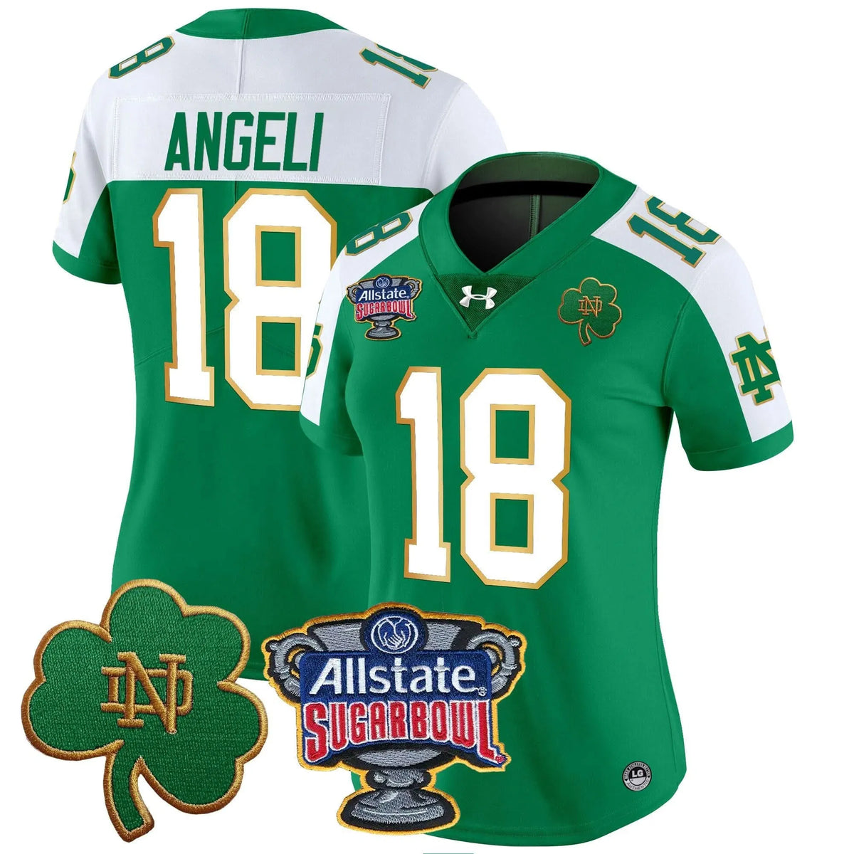 Personalized Women's NDFI 2026 Sugar Bowl Patch Vapor Limited Jersey - Stitched - Green Alternate / Steve Angeli Stitched