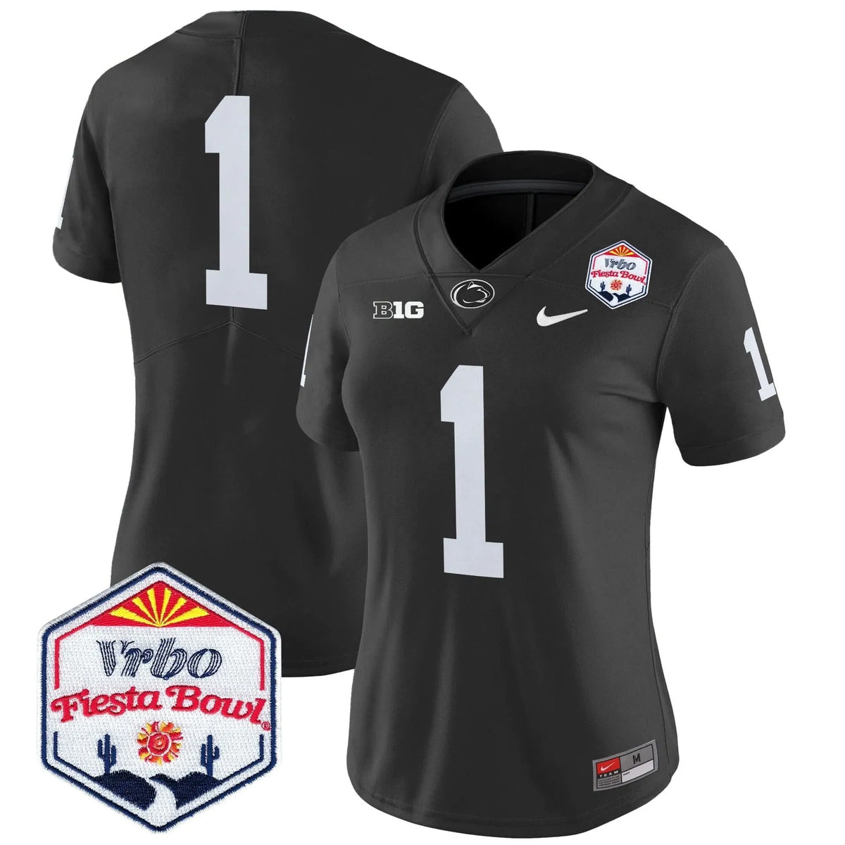 Personalized Women's PSU 2026 The Fiesta Bowl Patch Vapor Limited Jersey - Stitched - Black / #1 Team Stitched