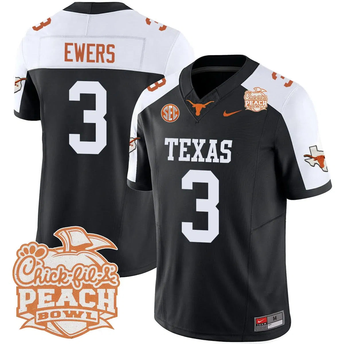 Personalized TL 2026 Peach Bowl Jersey - Quinn Ewers / Black Alternate Stitched