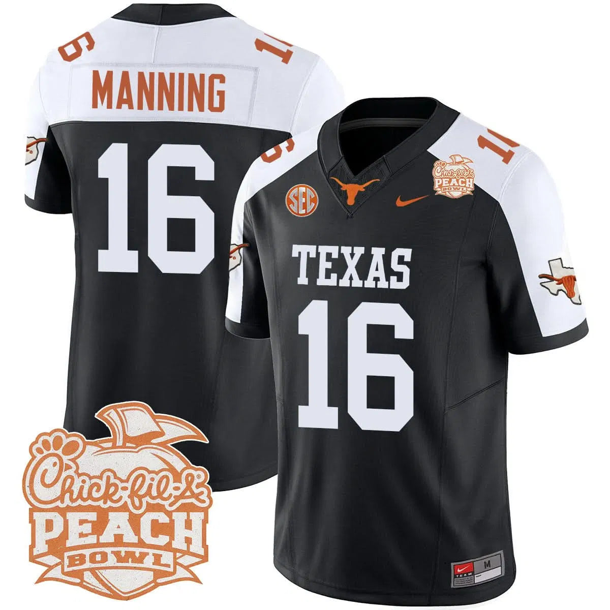 Personalized TL 2026 Peach Bowl Jersey - Arch Manning / Black Alternate Stitched