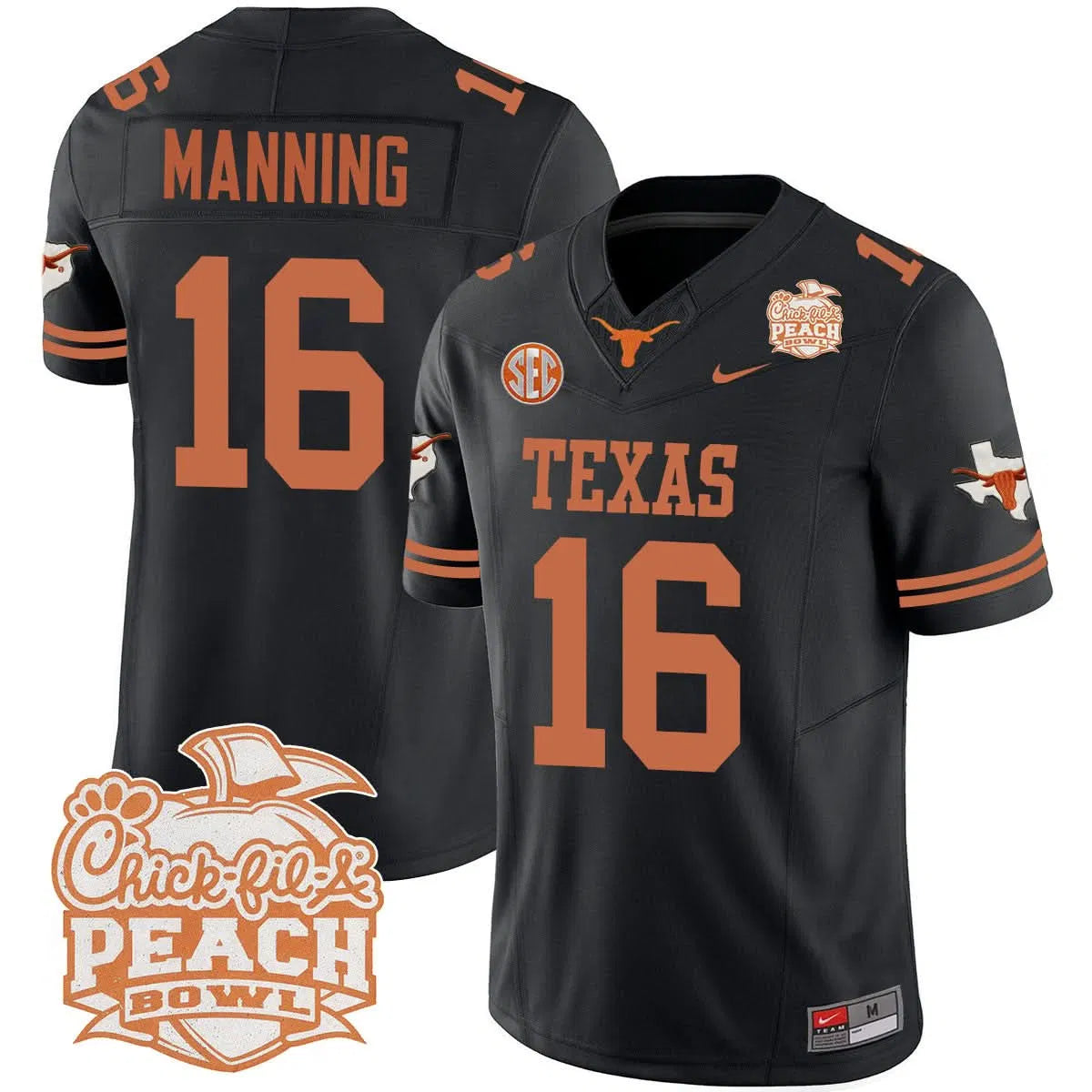 Personalized TL 2026 Peach Bowl Jersey - Arch Manning / Black Stitched