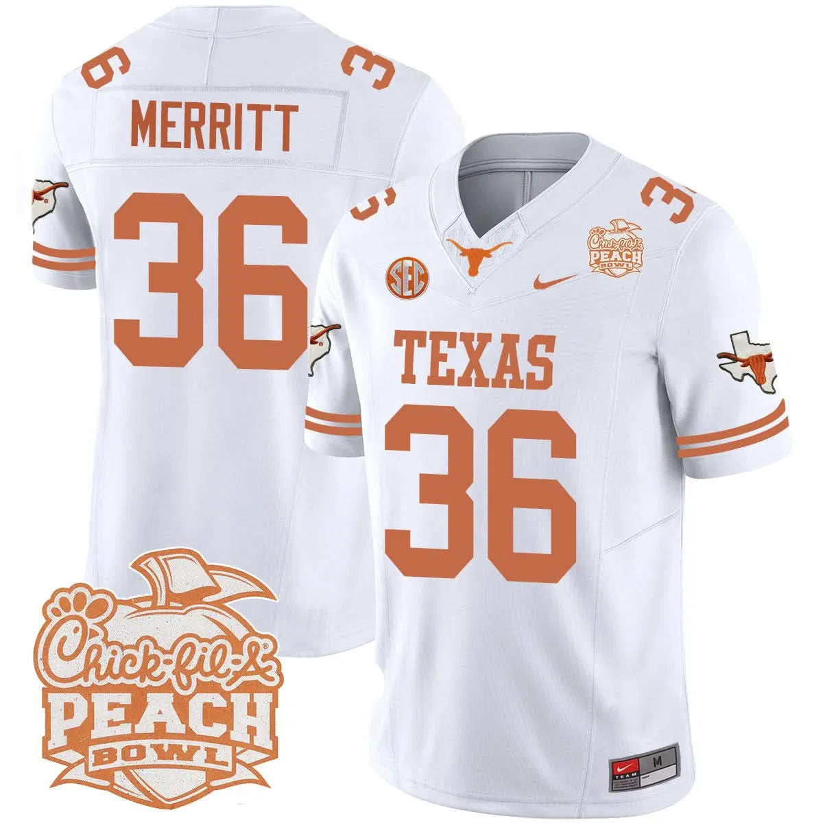 Personalized TL 2026 Peach Bowl Jersey - Quinn Merritt / White Stitched