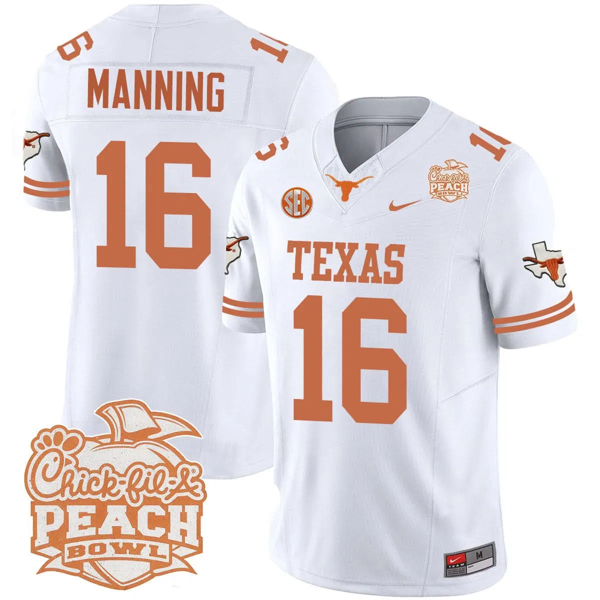 Personalized TL 2026 Peach Bowl Jersey - Arch Manning / White Stitched