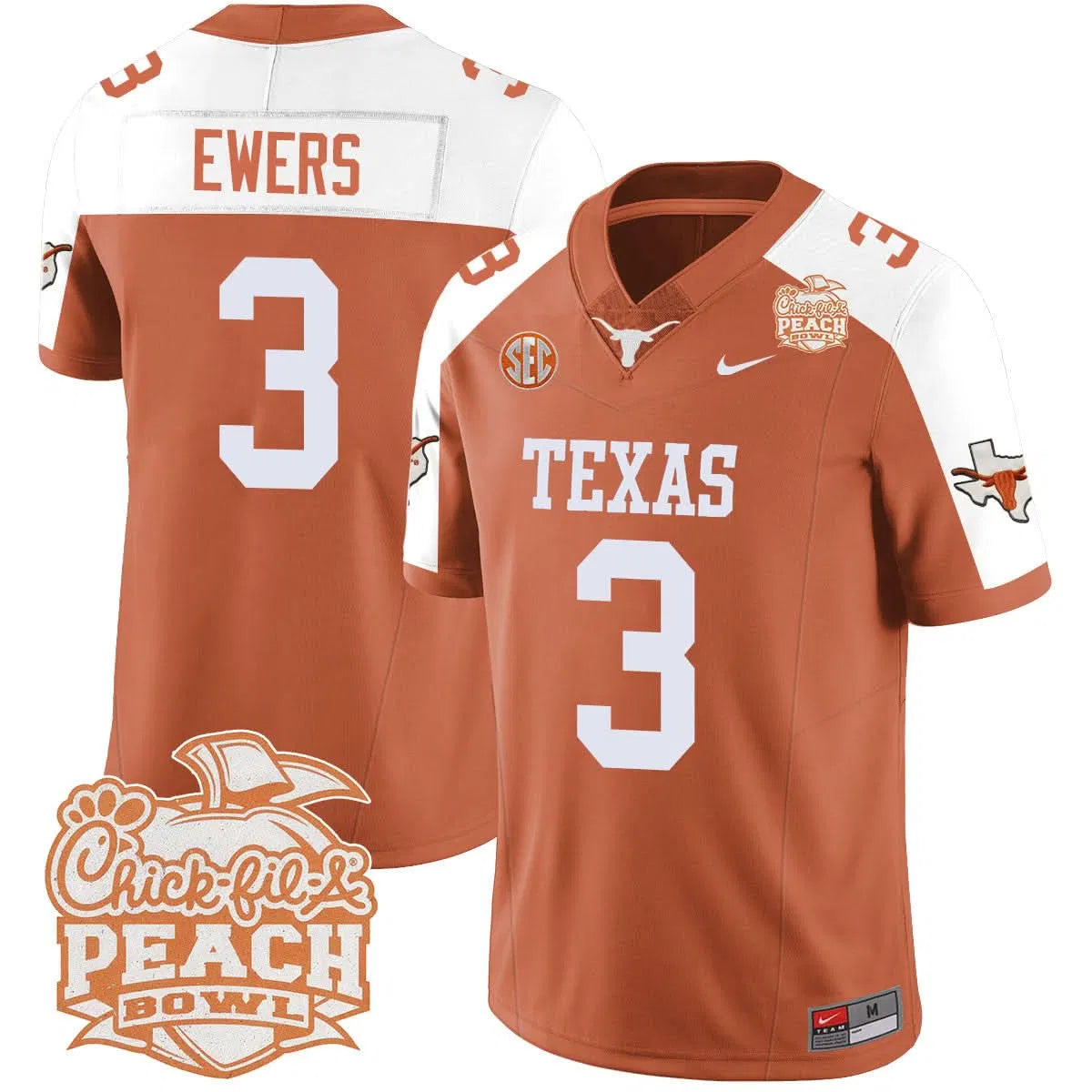Personalized TL 2026 Peach Bowl Jersey - Quinn Ewers / Orange Alternate Stitched