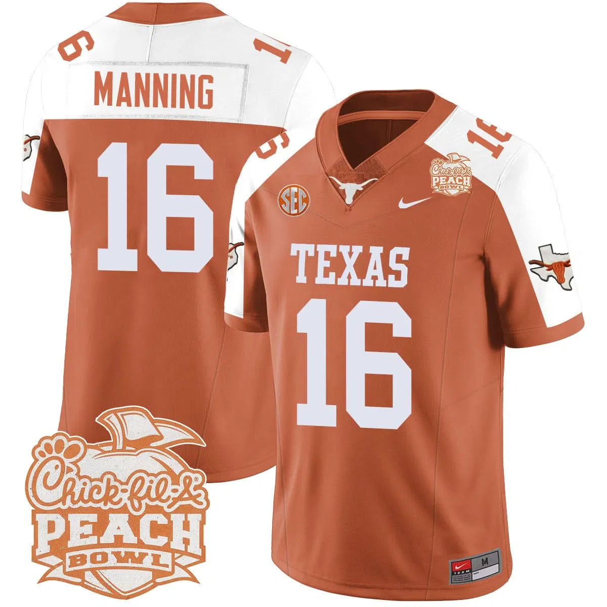 Personalized TL 2026 Peach Bowl Jersey - Arch Manning / Orange Alternate Stitched