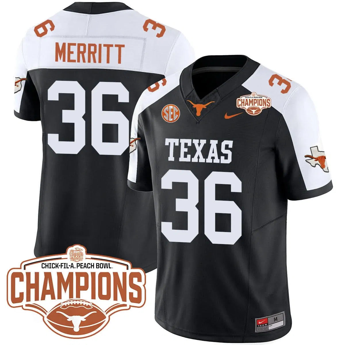 Personalized TL 2026 Peach Bowl Champions Jersey - Quinn Merritt - 36 / Black Alternate Stitched