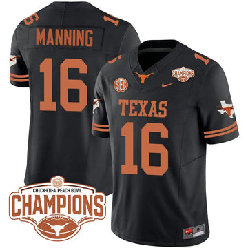 Personalized TL 2026 Peach Bowl Champions Jersey - Arch Manning - 16 / Black Stitched