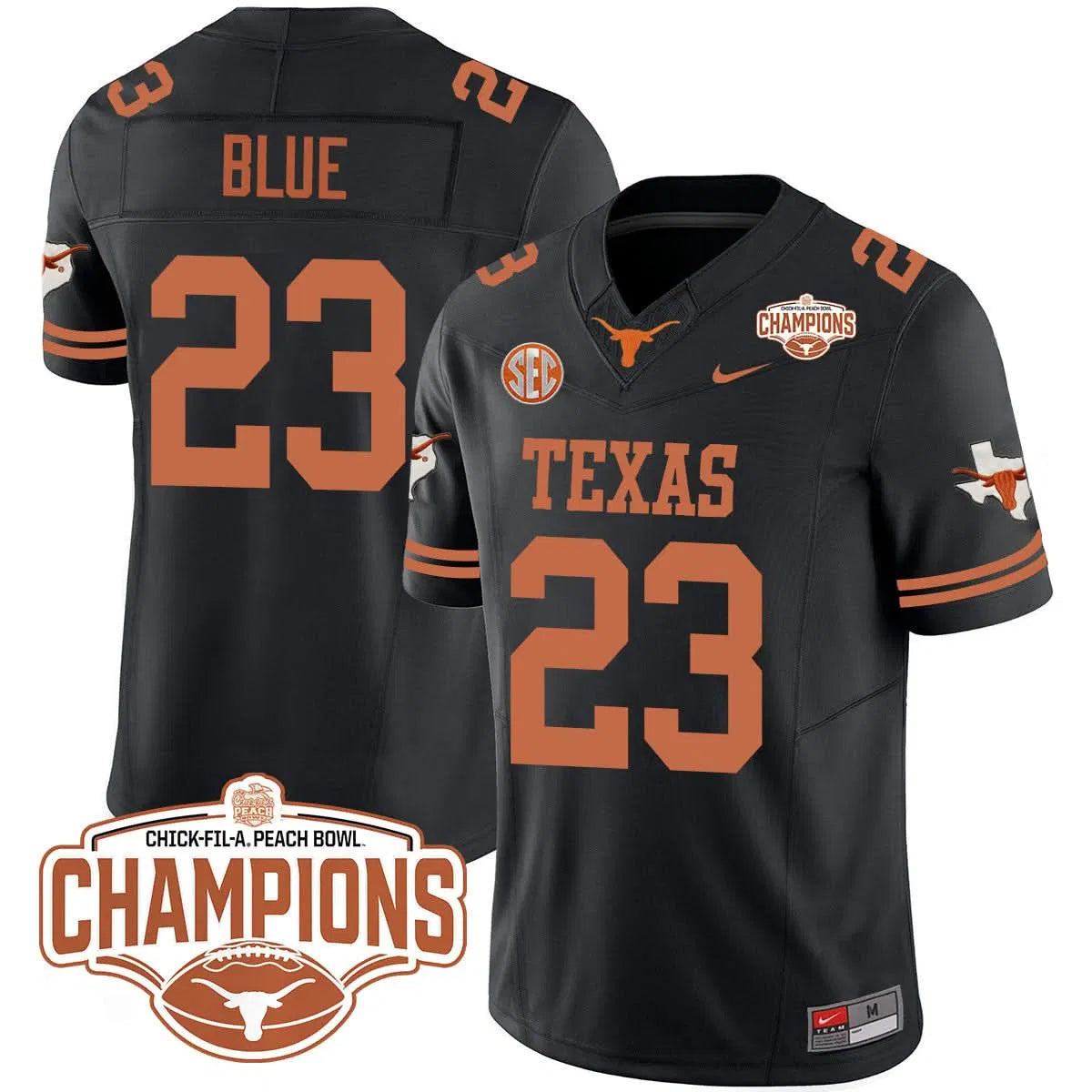 Personalized TL 2026 Peach Bowl Champions Jersey - Jaydon Blue - 23 / Black Stitched