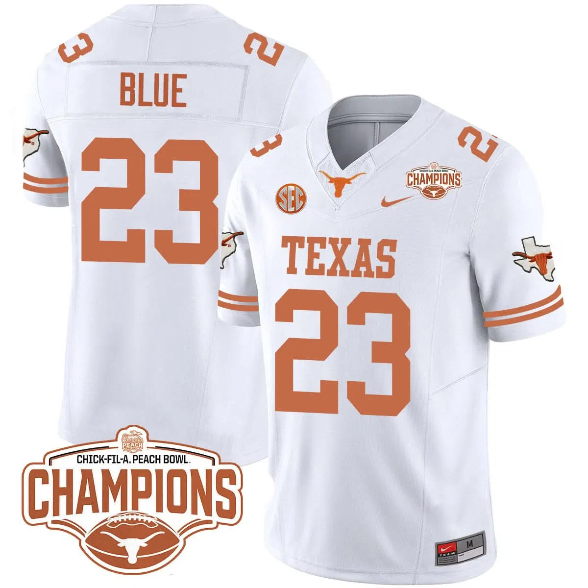 Personalized TL 2026 Peach Bowl Champions Jersey - Jaydon Blue - 23 / White Stitched