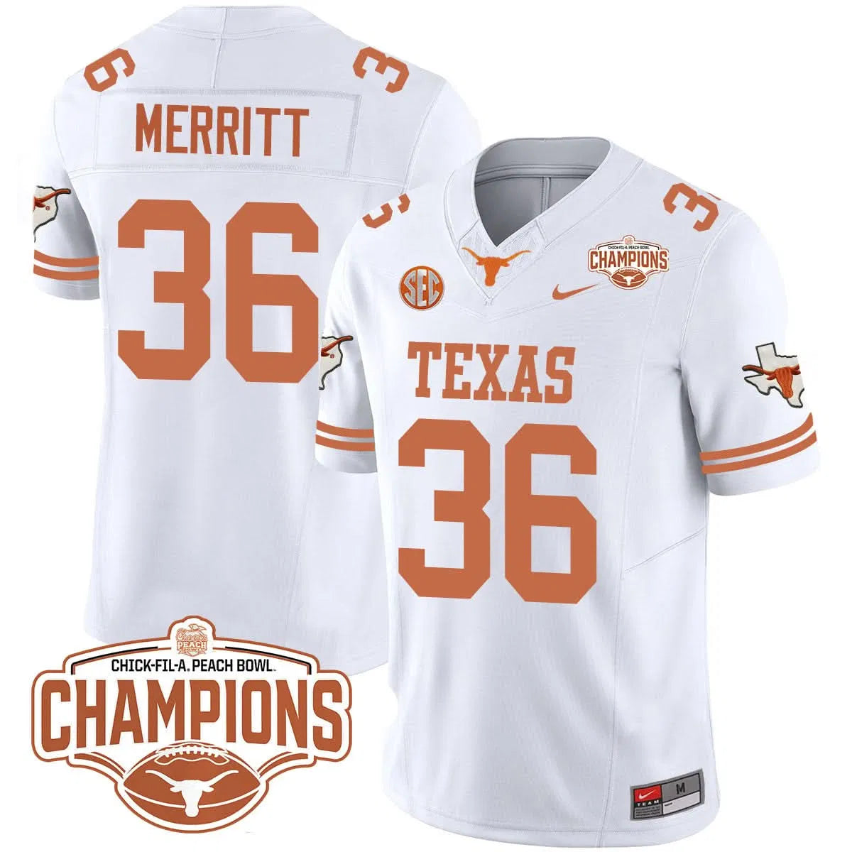 Personalized TL 2026 Peach Bowl Champions Jersey - Quinn Merritt - 36 / White Stitched