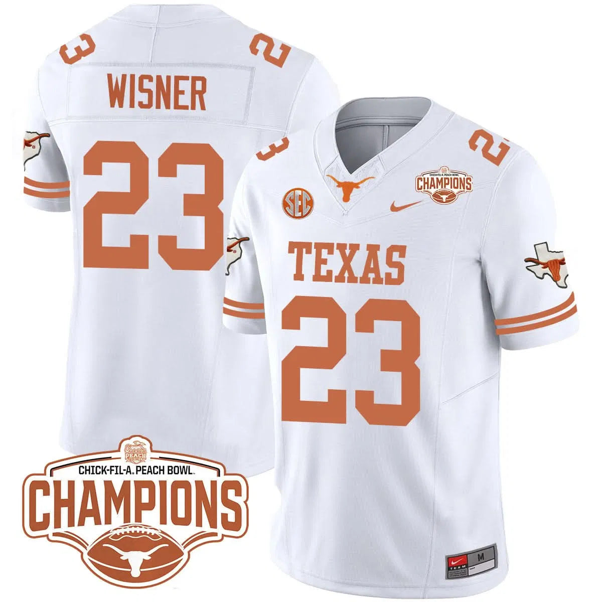 Personalized TL 2026 Peach Bowl Champions Jersey - Quintrevion Wisner - 23 / White Stitched