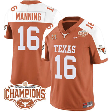 Personalized TL 2026 Peach Bowl Champions Jersey - Arch Manning - 16 / Orange Alternate Stitched