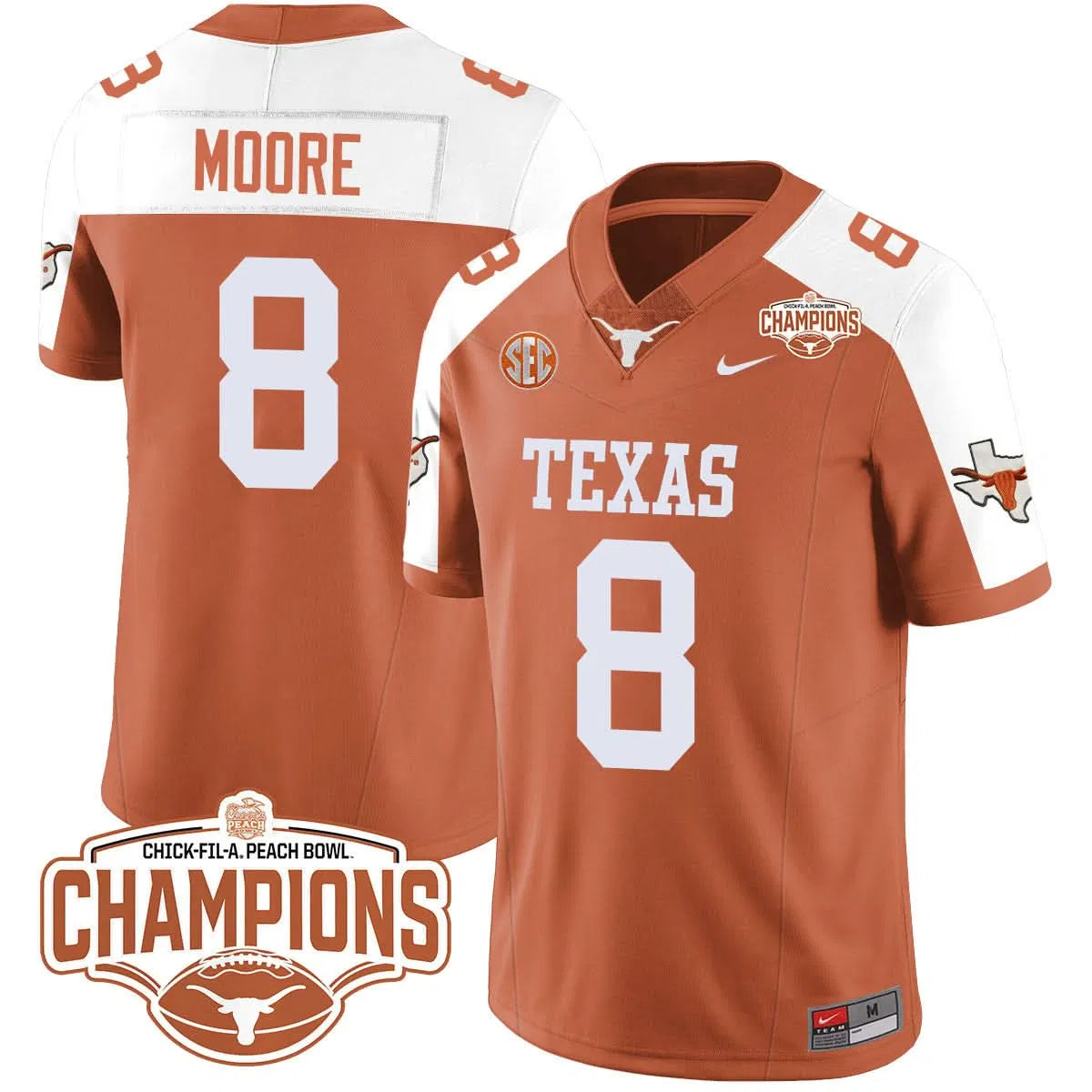 Personalized TL 2026 Peach Bowl Champions Jersey - Trey Moore - 8 / Orange Alternate Stitched