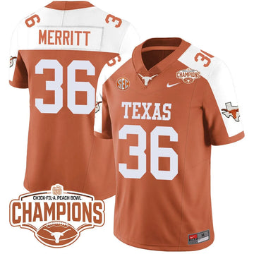 Personalized TL 2026 Peach Bowl Champions Jersey - Quinn Merritt - 36 / Orange Alternate Stitched
