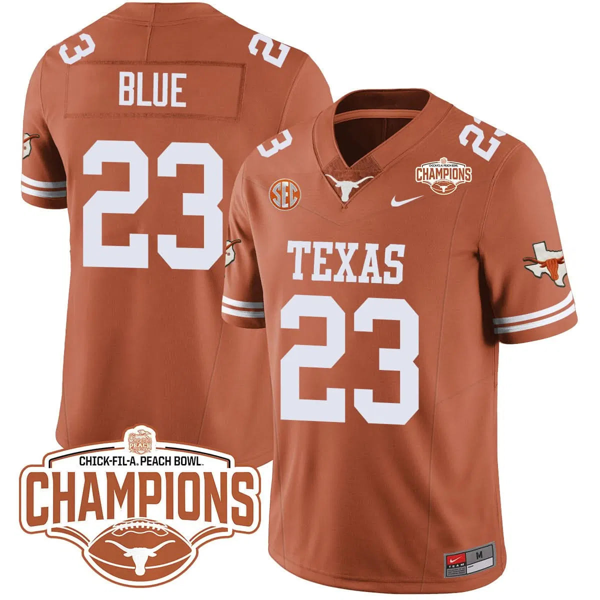 Personalized TL 2026 Peach Bowl Champions Jersey - Jaydon Blue - 23 / Orange Stitched