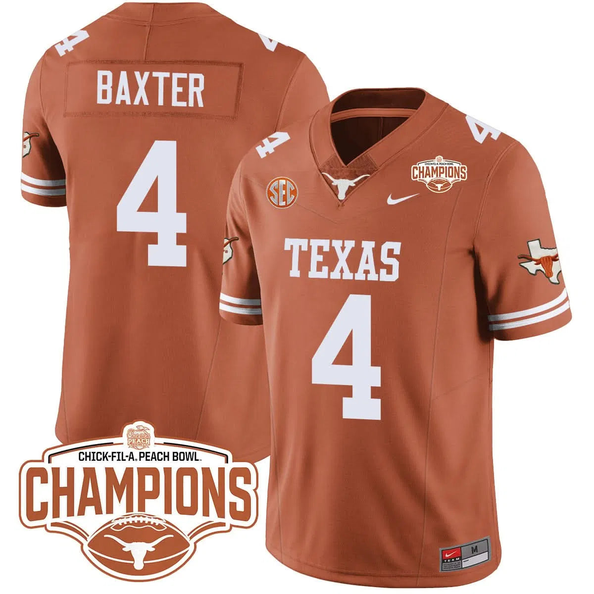 Personalized TL 2026 Peach Bowl Champions Jersey - CJ Baxter - 4 / Orange Stitched