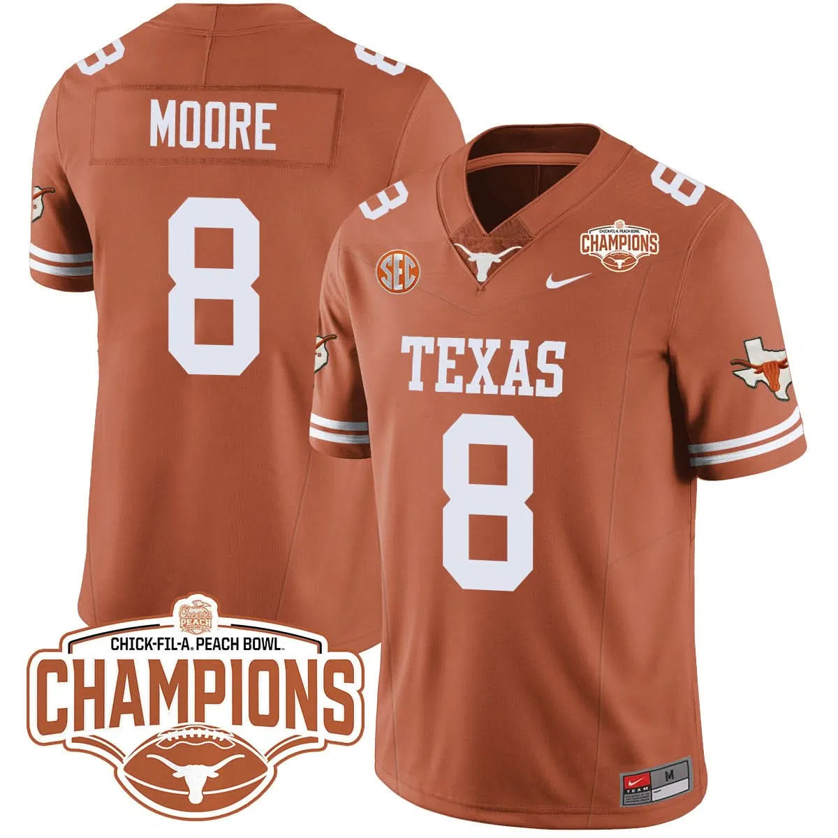 Personalized TL 2026 Peach Bowl Champions Jersey - Trey Moore - 8 / Orange Stitched