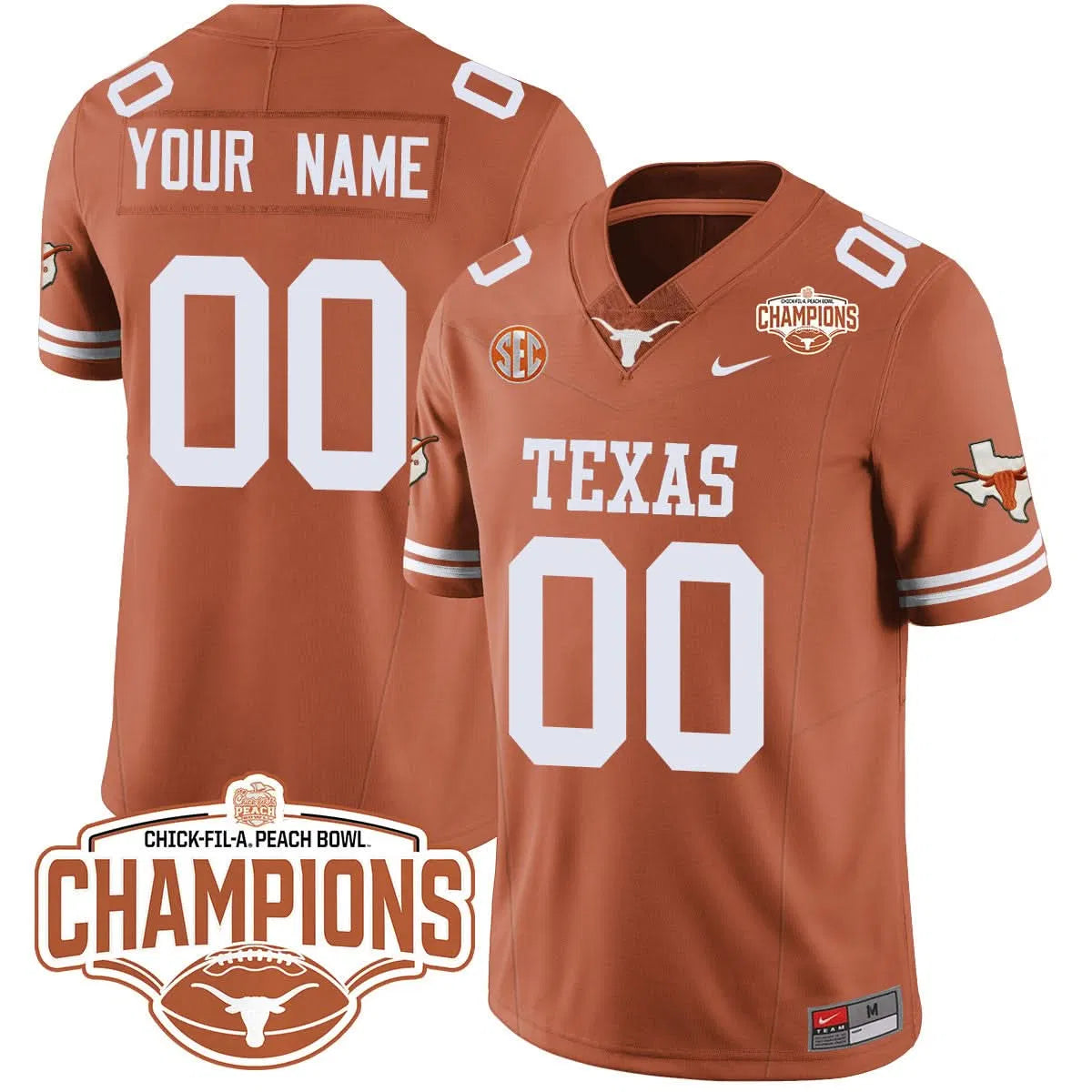Personalized Custom TL 2026 Peach Bowl Champions Jersey - Texas Orange Stitched