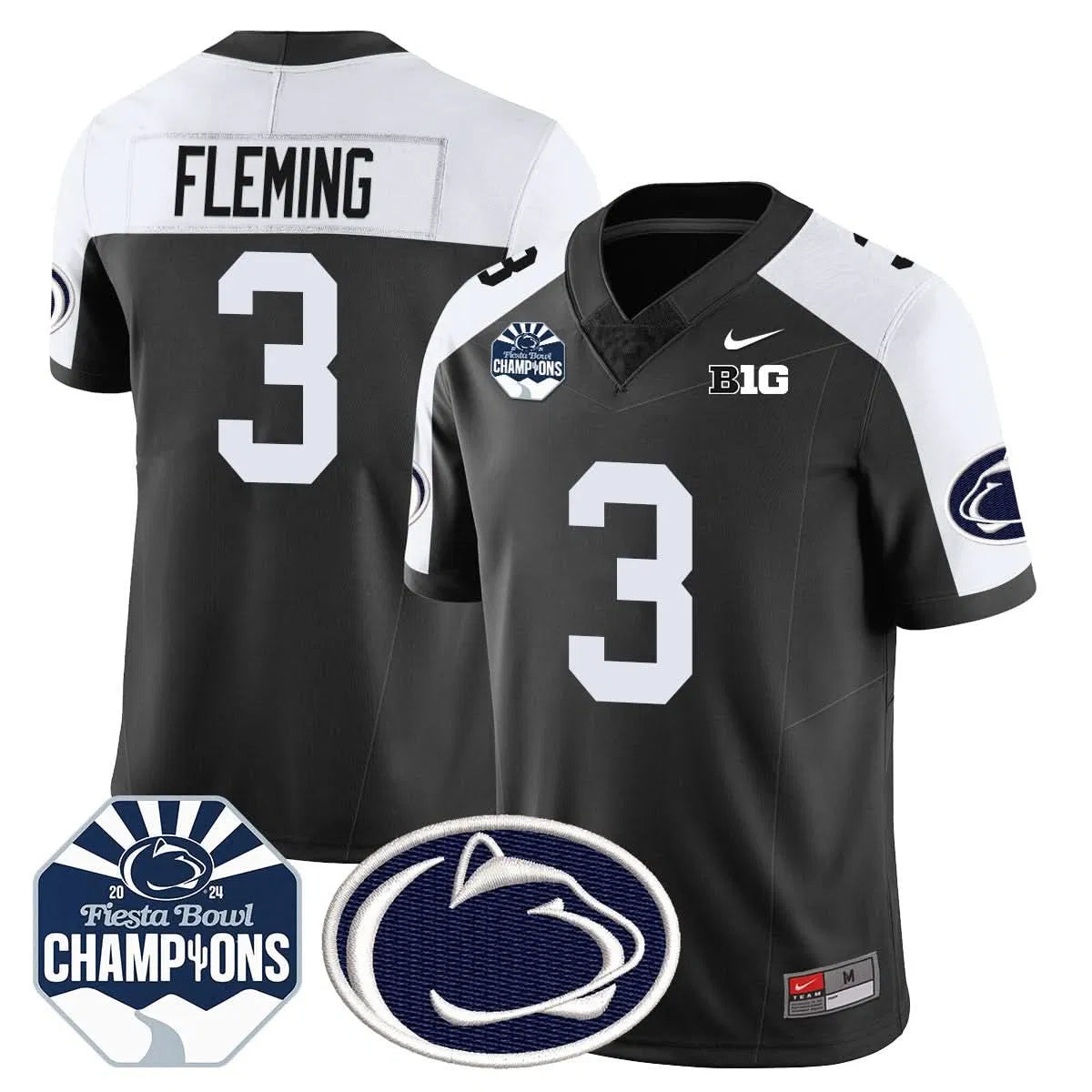 Personalized PSU 2026 Fiesta Bowl Champions Jersey - Black Alternate / Julian Fleming Stitched