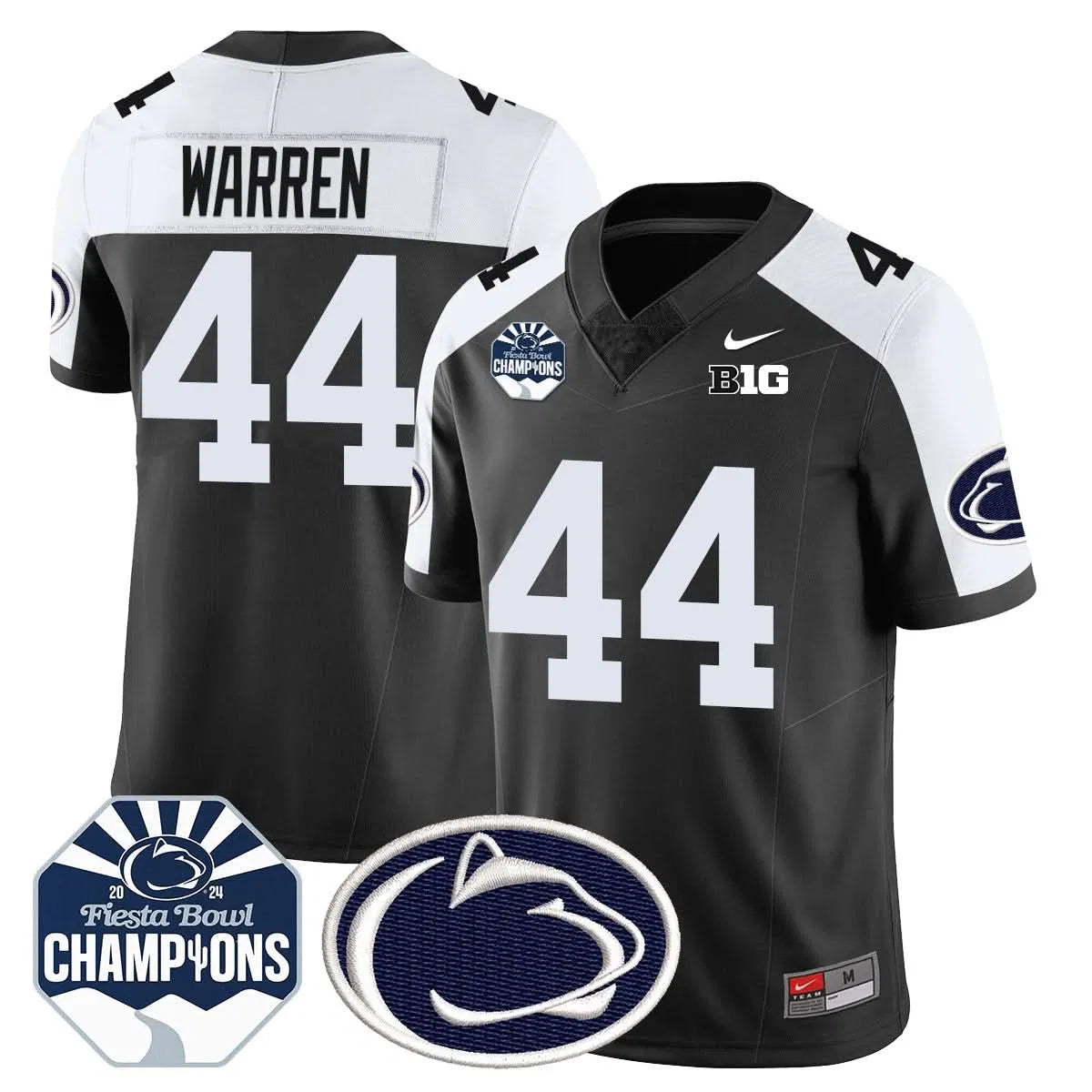 Personalized PSU 2026 Fiesta Bowl Champions Jersey - Black Alternate / Tyler Warren Stitched