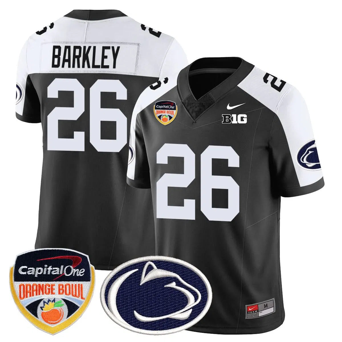 Personalized PSU 2026 Orange Bowl Jersey - Black Alternate / Saquon Barkley Stitched
