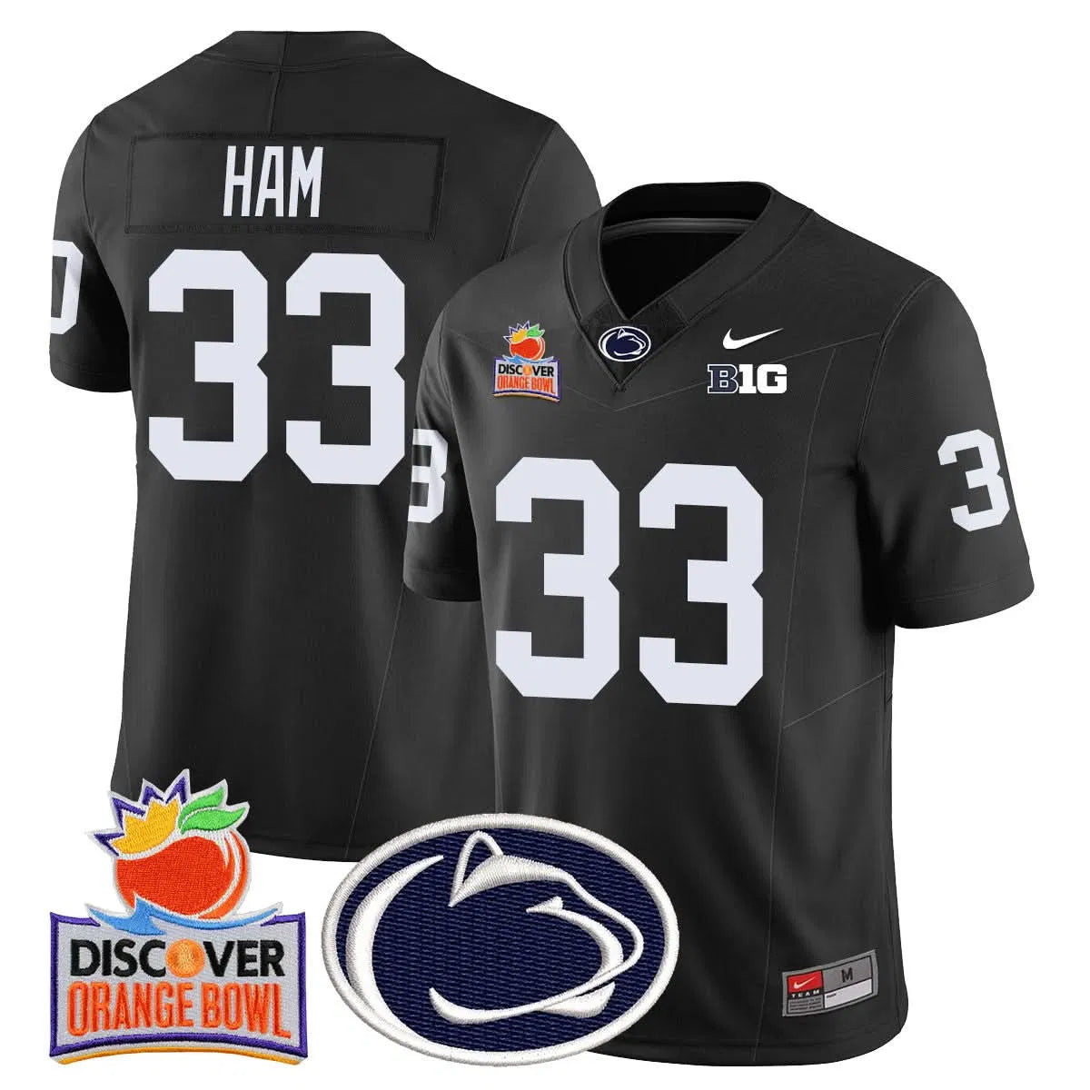 Personalized PSU 2026 Orange Bowl Jersey N1 - Black / Jack Ham Stitched
