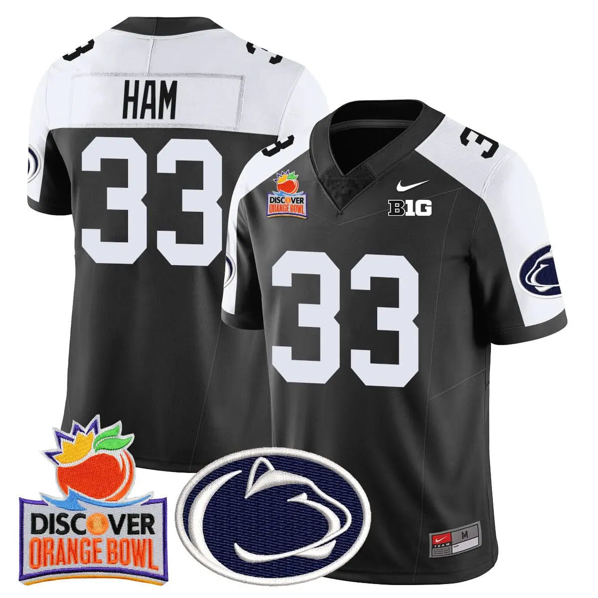 Personalized PSU 2026 Orange Bowl Jersey N1 - Black Alternate / Jack Ham Stitched