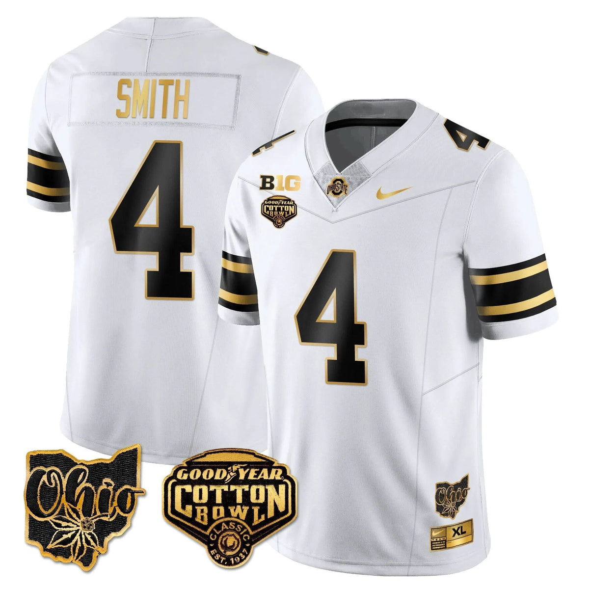 Personalized OSB 2026 Cotton Bowl Classic Jersey Gold - White Gold / Jeremiah Smith Stitched