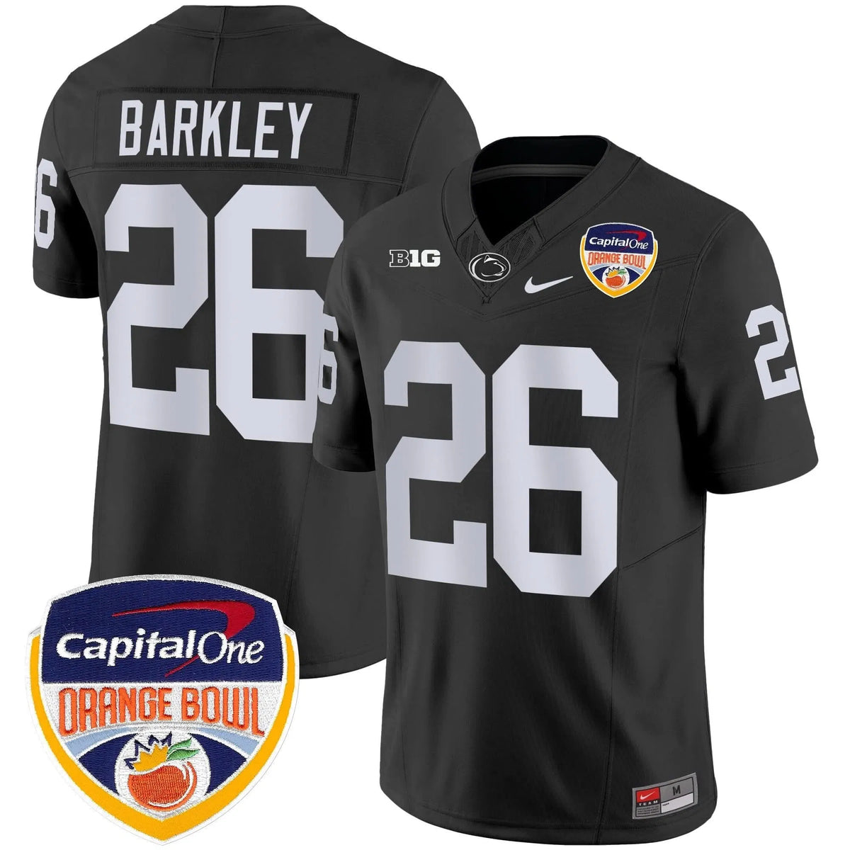 Personalized PSU Orange Bowl Patch Vapor Limited Jersey - Black / Saquon Barkley Stitched
