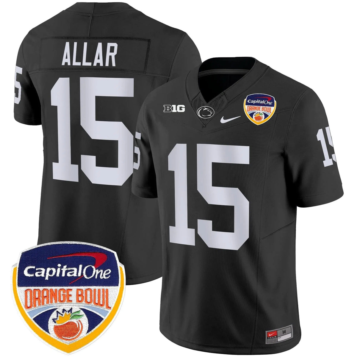 Personalized PSU Orange Bowl Patch Vapor Limited Jersey - Black / Drew Allar Stitched