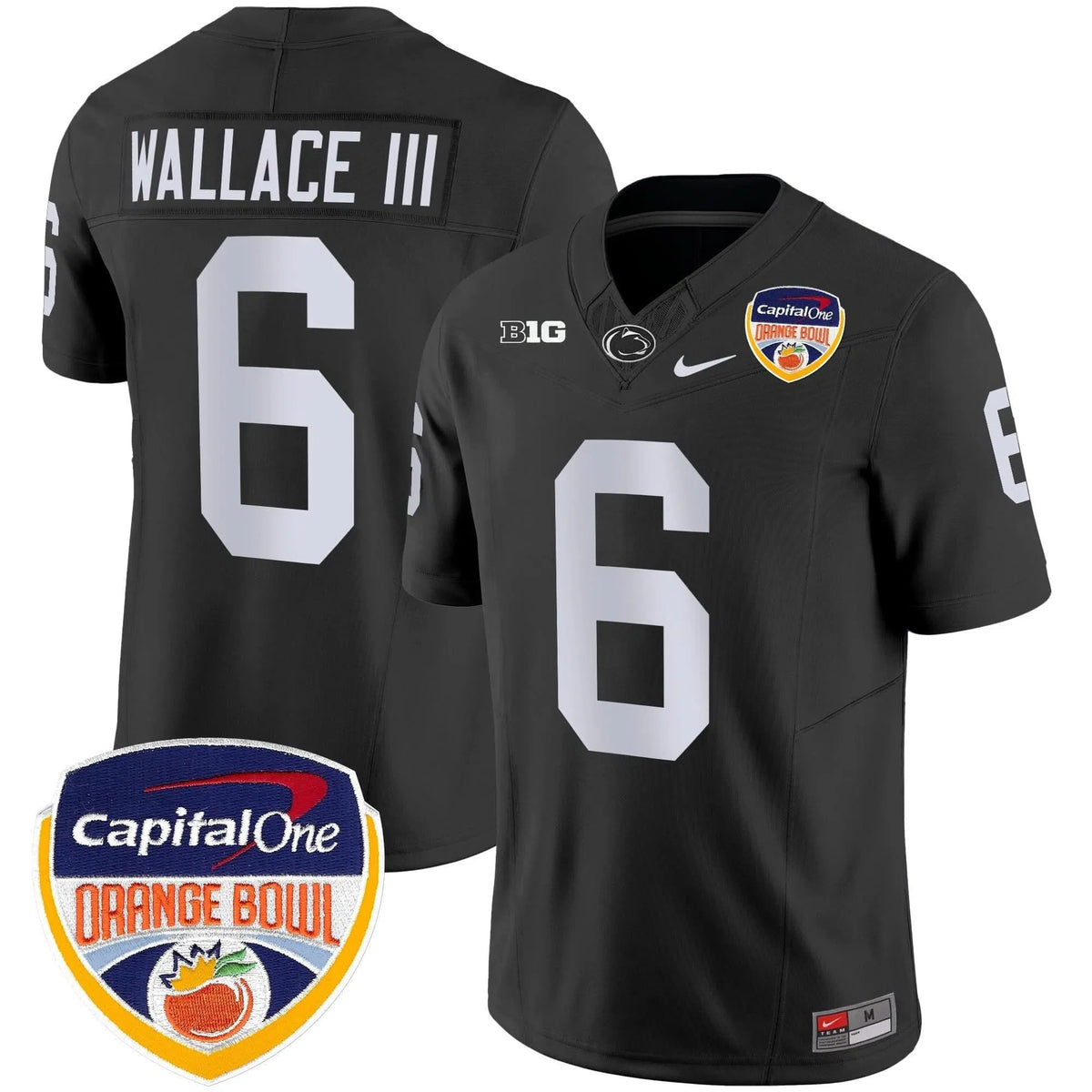 Personalized PSU Orange Bowl Patch Vapor Limited Jersey - Black / Harrison Wallace III Stitched