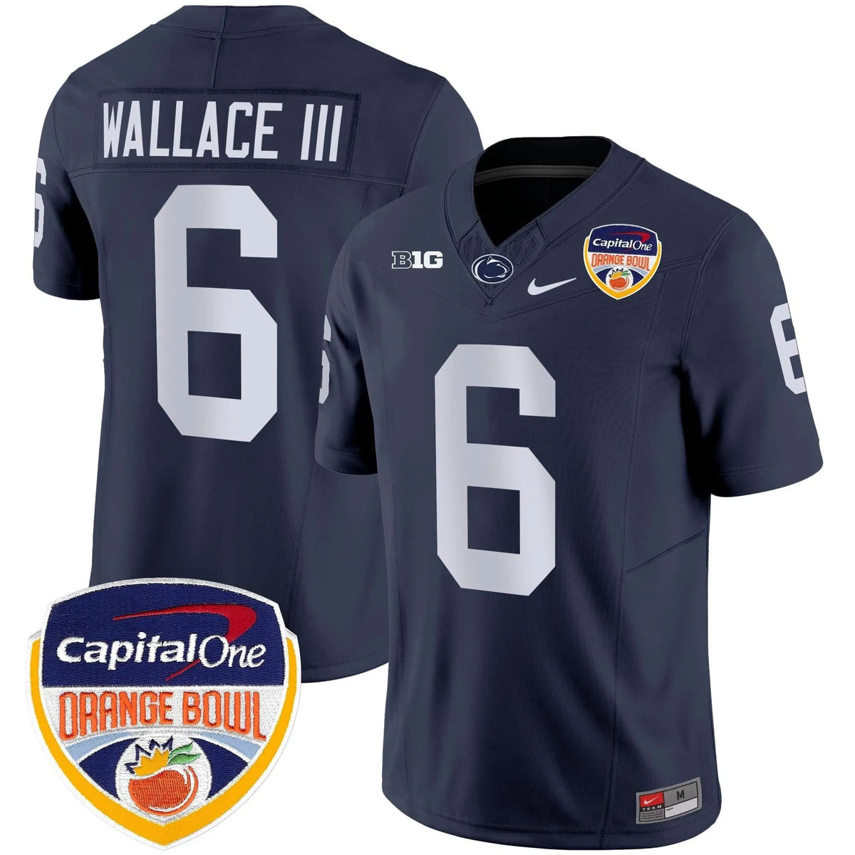 Personalized PSU Orange Bowl Patch Vapor Limited Jersey - Navy / Harrison Wallace III Stitched