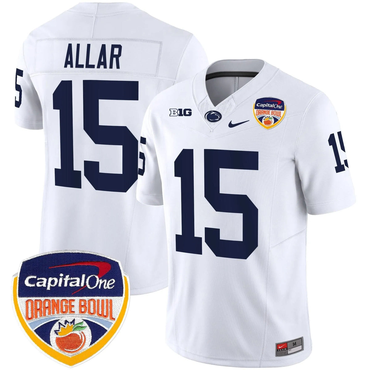 Personalized PSU Orange Bowl Patch Vapor Limited Jersey - White / Drew Allar Stitched