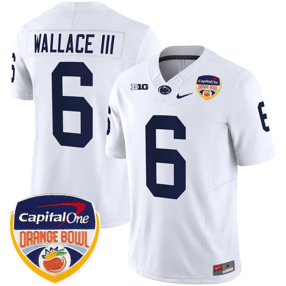 Personalized PSU Orange Bowl Patch Vapor Limited Jersey - White / Harrison Wallace III Stitched