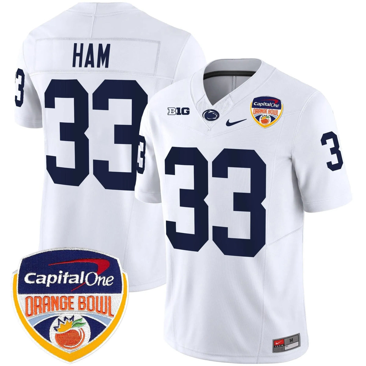 Personalized PSU Orange Bowl Patch Vapor Limited Jersey - White / Jack Ham Stitched