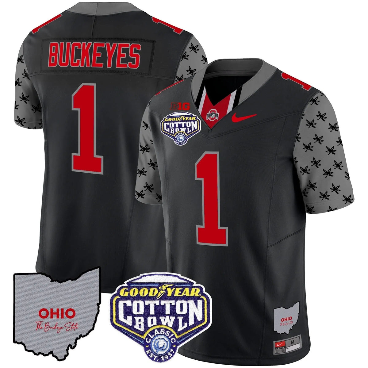 Personalized OSB Cotton Bowl Patch Vapor Limited Jersey - Black / #1 Buckeyes Stitched