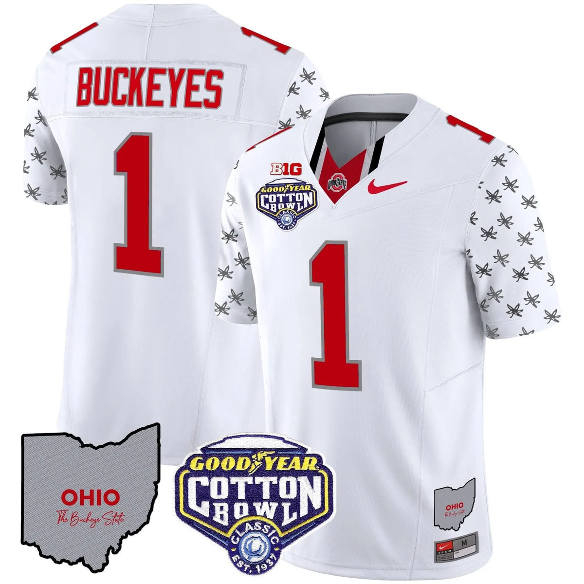 Personalized OSB Cotton Bowl Patch Vapor Limited Jersey - White Limited / #1 Buckeyes Stitched