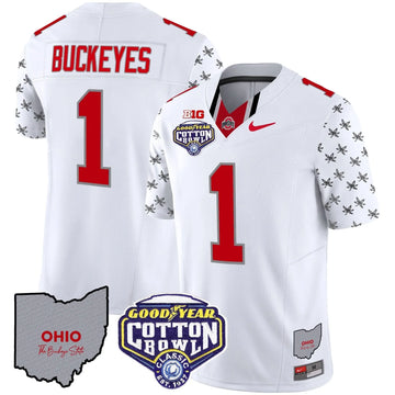 Personalized OSB Cotton Bowl Patch Vapor Limited Jersey - White Limited / #1 Buckeyes Stitched