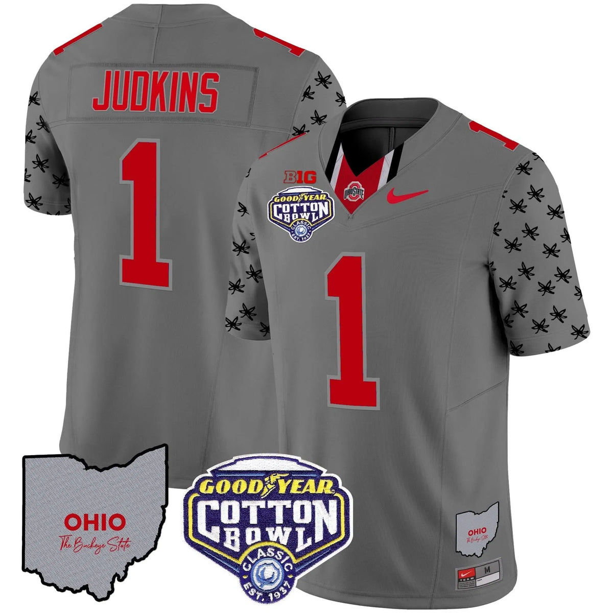 Personalized OSB Cotton Bowl Patch Vapor Limited Jersey - Gray / Quinshon Judkins Stitched