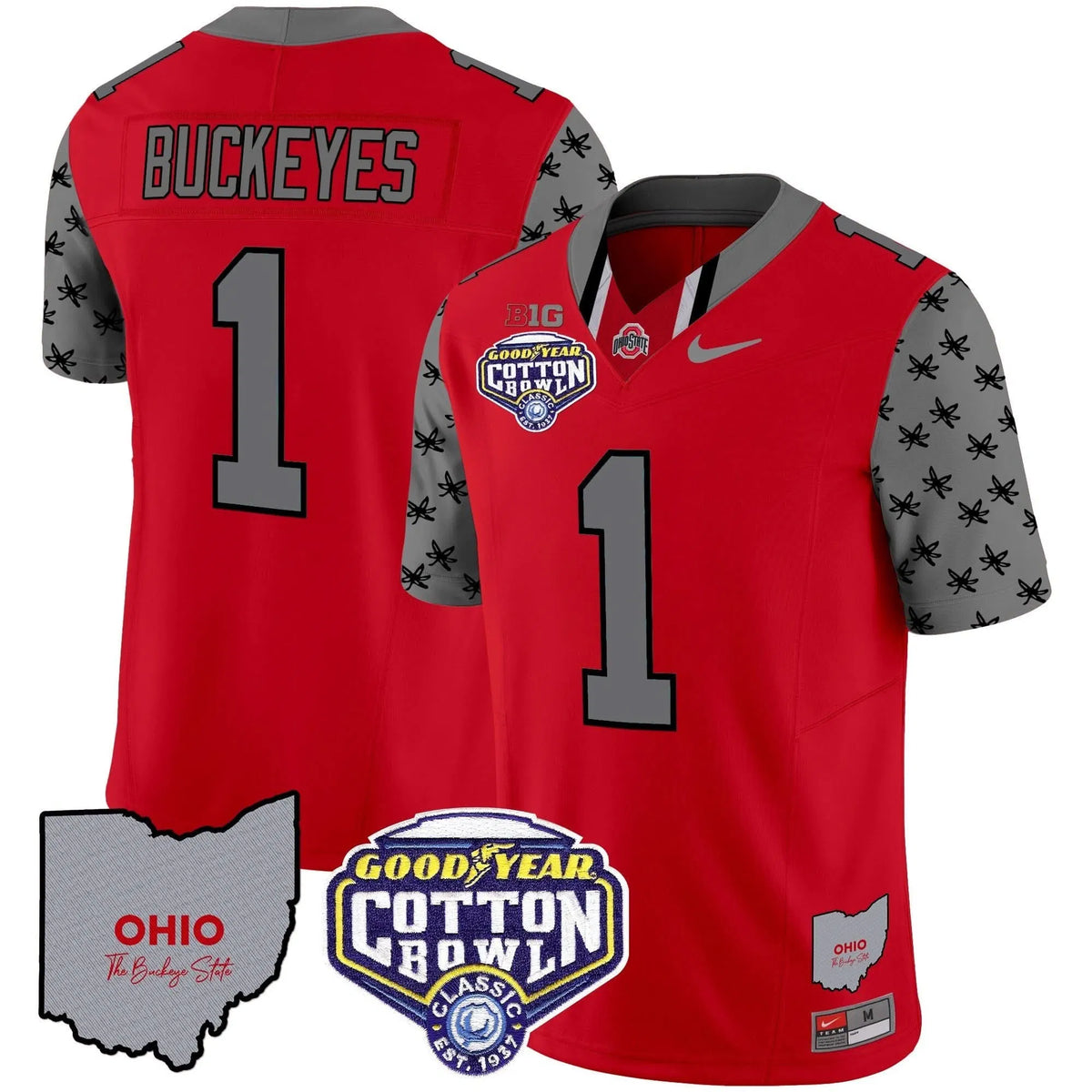 Personalized OSB Cotton Bowl Patch Vapor Limited Jersey - Red / #1 Buckeyes Stitched