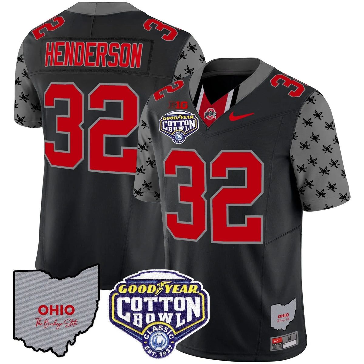 Personalized OSB Cotton Bowl Patch Vapor Limited Jersey - Black / Treveyon Henderson Stitched