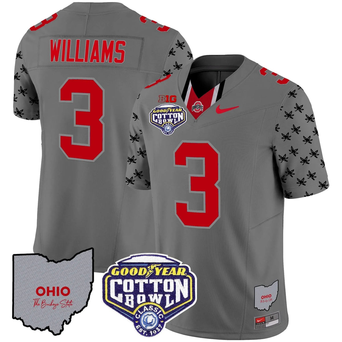 Personalized OSB Cotton Bowl Patch Vapor Limited Jersey - Gray / Miyan Williams Stitched