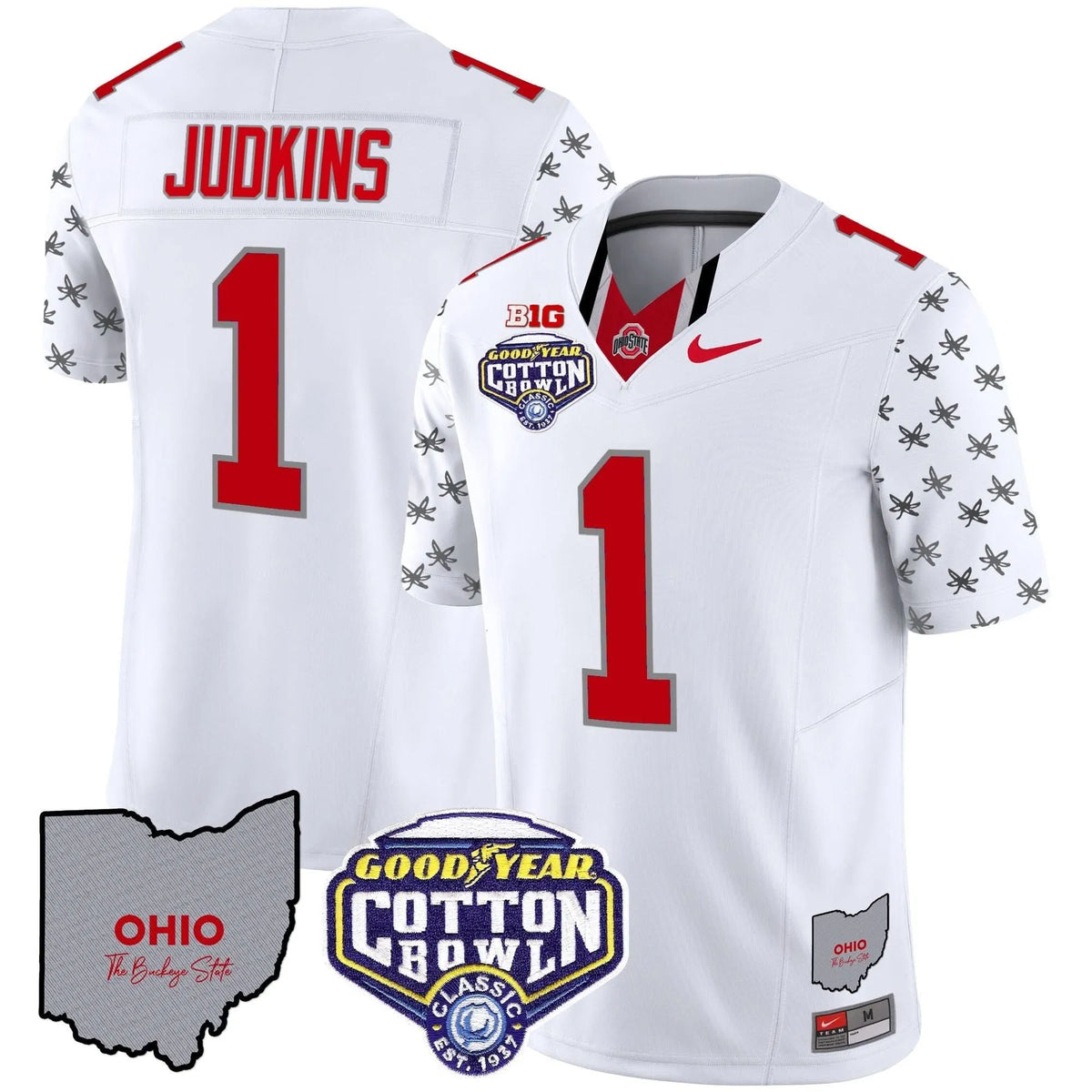 Personalized OSB Cotton Bowl Patch Vapor Limited Jersey - White Limited / Quinshon Judkins Stitched