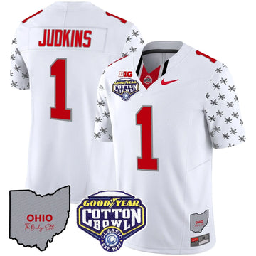 Personalized OSB Cotton Bowl Patch Vapor Limited Jersey - White Limited / Quinshon Judkins Stitched