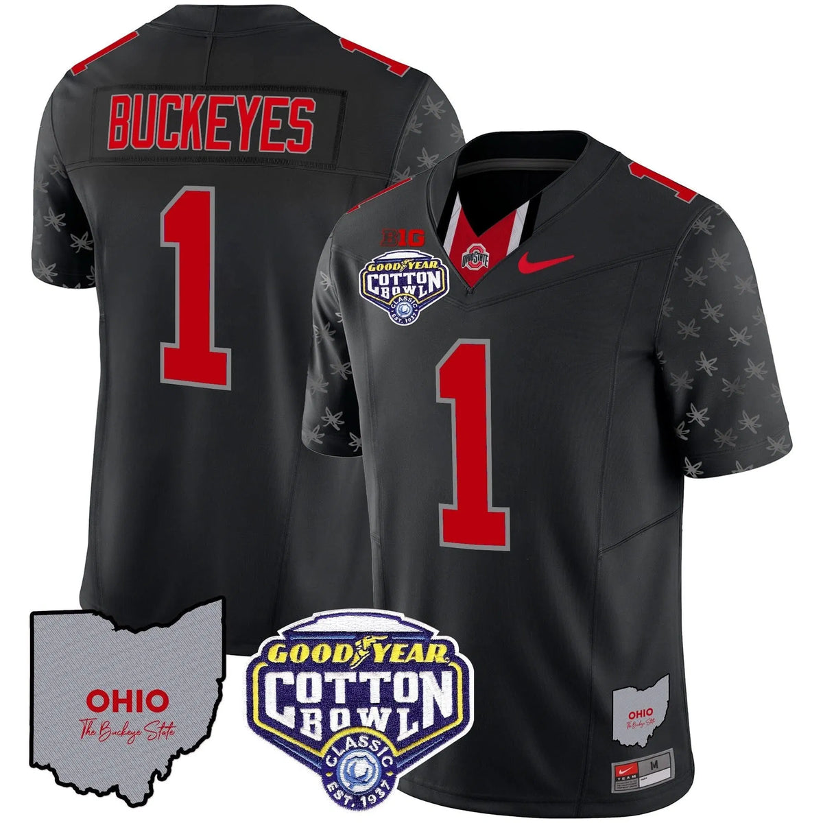 Personalized OSB Cotton Bowl Patch Vapor Limited Jersey - Black Limited / #1 Buckeyes Stitched